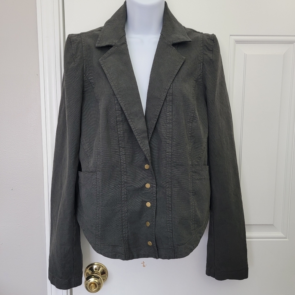 Anthropologie Structured Button Front Blazer Jacket Twill Dark Gray Size 12 - Picture 2 of 15